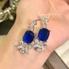 Pendientes de Zafiro Sintético estilo Diseñador de Joyería Popular de Gama Alta con Circonita Deslumbrante para Mujer