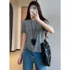 Camiseta Minimalista Old Money de Modal Tencel Fresca e com Caimento Alta Elasticidade Reta Manga Curta Gola Redonda para Mulheres M0501Q