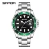Fábrica de Origen Sanda Personalizado OEM Logo Impreso Stock al por Mayor Negocio Green Water Ghost Banda de Acero Sólido Reloj de Cuarzo