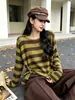 Lana fina cálida hebilla cuello redondo simple generoso manga larga versátil para mujer otoño e invierno estilo perezoso temperamento prenda interior