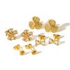 Aretes de Flores de Lujo Ligero Estilo Celebridad de Internet Europeo y Americano Mismo Estilo Estilo Ins Aretes de Acero Inoxidable Chapado en Oro de 18k Aretes de Pétalos Simples de Moda