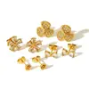 Pendientes de Flor de Pétalo de Diseño de Nicho Europeo y Americano Lujo Ligero Pendientes de Acero de Titanio Oro de 18k Pendientes de Diamante de Moda Versátiles