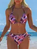 2026 Nuevo Estilo Europeo y Americano Estampado Bikini de Dos Piezas para Mujer con Cuello Halter Triángulo Traje de Baño Vacaciones Playa Sexy Conjunto de Traje de Baño