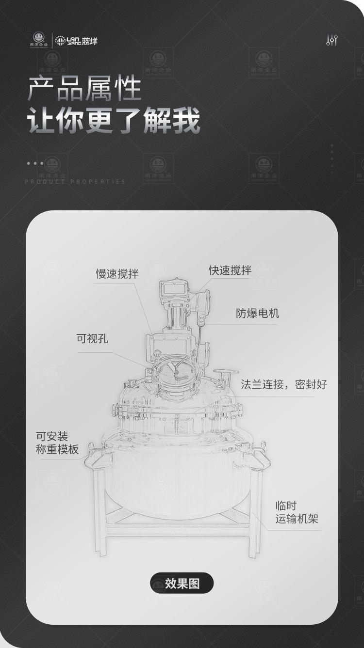 南洋反应釜——内外双搅拌、蒸汽、密闭