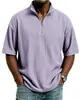 Camiseta de Media Cremallera Waffle Polo de Manga Corta para Hombre Verano Holgada Casual Color Sólido Top Camisa Waffle para Hombre