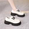Zapatos de Cuero Pequeños para Mujer 2025 Primavera y Otoño Nuevos con Cordones Estilo Británico Retro Punta Redonda Mocasines de Fondo Grueso Zapatos de Una Sola Capa con Tacón Grueso