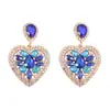 Pendientes de aleación con diseño de tendencia transfronteriza de AliExpress, pendientes de diamante, personalidad, hueco, amor, diamantes de imitación, pendientes de diamantes de colores