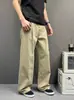Jeans de línea A con botones y pliegues estilo retro americano desgastado para hombres y mujeres, pantalones rectos holgados de alta gama que estilizan, marca de moda