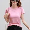Camiseta de algodón puro elástica de hombro normal para mujer manga corta verano estilo coreano prenda interior camiseta base top ajustado top pequeño color café