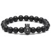 Pulsera de cabeza de león de ágata negro esmerilado con corona Pulsera de cuentas de corona de moda DIY Pulsera de comercio exterior de fábrica