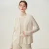 Fio Kangbaolai 75% Caxemira 25% Seda de Amora Cardigã com Decote V Feminino Padrão Ondulado Tricô Vazado Peça de Roupa Externa Fina
