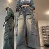Jeans de trabalho wide leg estilo retro americano high street feminino outono novo design de cintura baixa calças soltas afuniladas moda