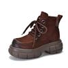 Botas de Plataforma de Cuero Genuino con Suela Gruesa para Otoño e Invierno Botines Cortos Retro Versátiles con Cordones Botas para Mujer de Cuero Vacuno de Primera Capa