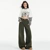 Calça Jeans Wide Leg de Cintura Alta Reta Cor Verde Militar para Mulheres Outono 2025 Novo Cor Sólida Casual Tendência Versátil Comprimento Total