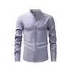Camisa Masculina Retro de Linho Imitado com Gola Alta e Manga Longa, Camisa Social de Negócios Anti-Amassar de Alta Qualidade, Camisa Fina de Verão para Homens