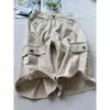 Pantalones Vaqueros de Bolsillo de Nuevo Diseño de Moda, de Longitud Media, Control de Abdomen, Pierna Ancha Holgada, Color Beige, Pantalones Cortos para Mujer para Ropa de Exterior
