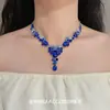 Azul Zafiro Retro Versátil Piedra Azul de Alta Gama Reemplazo de Oreja Conjunto de Collar Conjunto de Dos Piezas