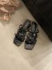 Sandalias y Pantuflas Plata Estilo Hada Nicho Temperamento Damas Sandalias de Lazo Punta Abierta Tacón Grueso Sandalias Romanas