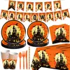 En stock Fiesta de Halloween Temática Castillo Desechable Calabaza Bandeja de Papel de Halloween Vaso de Papel Servilleta de Papel Decoración de Bandera