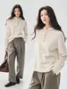 Nuevo Suéter de Cachemira Color Sólido Estilo Perezoso Otoño/Invierno para Mujer, Casual, con Capucha, Tejido Grueso, Raglán, Media Botonadura, Jersey