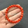 Alternativa asequible a la Ágata Roja del Sur, pulsera de cuentas estilo vintage de corte recto, pulsera rojo caqui, pulsera de cuentas redondas de jade similar al cuarzo al por mayor