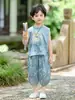 Traje Tang de Verano Estilo Nacional 2025 Nuevo Conjunto de Dos Piezas Retro con Chaleco y Pantalones Antimosquitos para el Disfraz del Día del Niño del Jardín de Infantes el 1 de Junio
