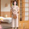Mamá Elegante Talla Grande Gasa Camisa Pequeña Pantalones Anchos de Verano para Mujer de Mediana Edad Traje de Media Manga Estilo Occidental de Verano para Mujer de Mediana Edad