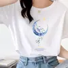 Nova camiseta de algodão puro com modelagem solta e mangas curtas para mulheres, para usar no verão, nova blusa estilosa com estampa, gola redonda, adequada para primavera e outono