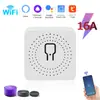 Tuya WIFI Voz App Temporizado Interruptor Inteligente Sem Fio Controle Único Controle Duplo 16A Mini Disjuntor Interruptor Inteligente