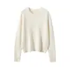 Suéter Feminino de Cashmere 100% Novo para Outono e Inverno, Gola Redonda, Tricô Quente, Manga Longa, Cor Sólida