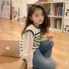 Roupa infantil atacado blusa de duas peças falsas para meninas primavera e outono nova moda infantil ocidental blusa de tricô listrada para crianças grandes