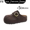 Em estoque~ Mules femininas fechadas no bico, estilo Birkenstock, com sola grossa, que aumentam a altura, calçados slip-on de couro genuíno