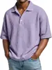 Camisa Polo Casual Suelta de Manga Corta con Patrón de Gofre para Hombre Estilo Moderno Cuello de Polo