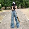 Verão 2025 Novo Design de Moda Estilo Americano Calças de Perna Larga Femininas Redutoras de Idade Versátil Slim-fit Soltas Calças Jeans