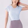 Ropa de yoga de verano para mujer, camiseta deportiva de malla de manga corta, blusa para correr, pantalones cortos de jacquard con pliegues, ropa de fitness