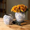 Antigo gelo rachadura azul e branco porcelana vaso de cerâmica novo estilo chinês casa sala de estar decoração de mesa arranjo de flores flores secas
