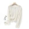 Cárdigan de Punto de Lino de Bambú para Mujer Delgado Cuello Redondo Imitación Lino Seda de Hielo Chaqueta Suelta Exterior Ropa de Protección Solar Camisa de Aire Acondicionado