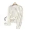 Cárdigan de Punto de Lino y Bambú para Mujer, Chaqueta Fina de Cuello Redondo, Abrigo Holgado de Verano, Chal de Protección Solar para el Verano