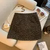 Saia Vintage de Luxo com Estampa de Leopardo para Mulheres, Nova Saia Curta Bodycon Cinza de Cintura Alta que Cobre o Quadril para Mulheres Baixinhas A14092