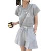 Conjunto Esportivo Casual para Mulheres 2025 Novo Estilo Coreano Solto Manga Curta Cintura Alta Calça Wide Leg Conjunto de Duas Peças da Moda