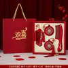 Set de Espejo y Peine Rojo de Boda Borla Espejo con Personaje Espejo Redondo Caja de Regalo Preparativos de Boda de la Novia Suministros para Banquete de Celebración de Boda