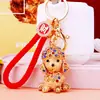 Colección de Cachorros Poodle Incrustados de Diamantes Llavero para Coche de Metal Lindo Colgante para Bolso de Mujer Anillo Llavero Regalo Zodiacal