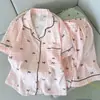 Estilo ins algodón nube estampado fresco de verano cárdigan pijama mujer manga corta pantalón corto conjunto para dormitorio estudiantil ropa de casa
