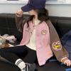 Jaqueta Baseball Feminina Primavera e Outono 2025 Nova Estilosa Inverno Lã Grossa Jaqueta Moda Top Casaco Infantil