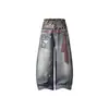 Estilo de Rua Americano Transfronteiriço Estampa de Leopardo Impressão 3D Bainha Curva Falso Duas Peças Jeans para Homens e Mulheres, Calças Largas Soltas com Senso de Design