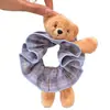 Scrunchie xadrez de urso tridimensional super fofo de pelúcia, acessório de cabelo de alta qualidade, moderno, estiloso e feminino
