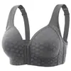 Sujetador de talla grande tipo botón frontal para mediana edad y personas mayores, con copas laterales que recogen el pecho, sin aro metálico, lencería para madres, push up para pecho grande y mostrar texto pequeño