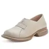 Capa superior piel de vaca cabeza redonda pie ancho pies gordos zapatos de mujer estilo británico retro zapatos de cuero zapatos de tacón grueso cuero genuino zapatos para niños