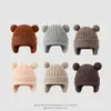 Gorro protector de orejas para niños con orejas de oso lindo estilo coreano, gorro cálido de rayas verticales para otoño e invierno, gorro protector de orejas tipo pullover unisex para bebé