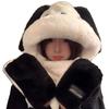 Gorro de invierno para mujer, bonito cachorro de Pacha de peluche, grueso, bufanda, guantes, capucha de una pieza, cuello cálido, conjunto de tres piezas